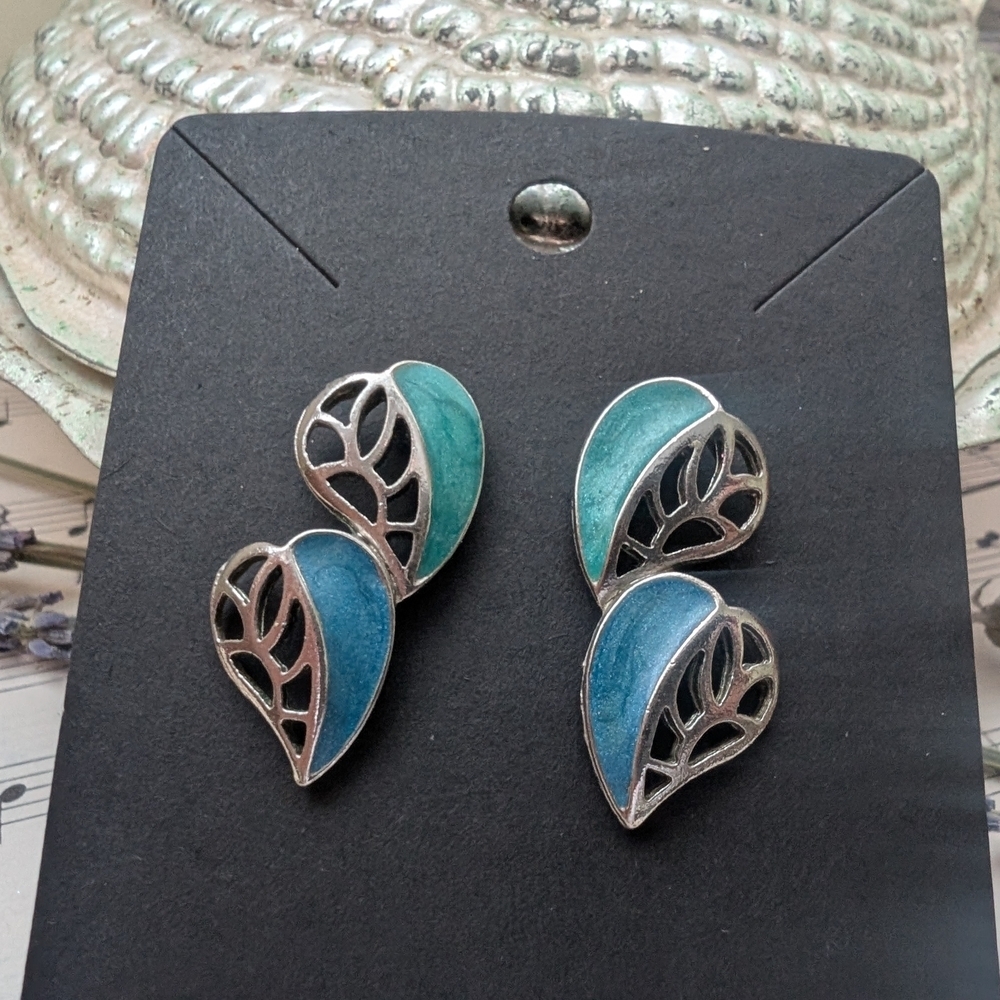 Vintage Silver and Blue Leaf Earrings